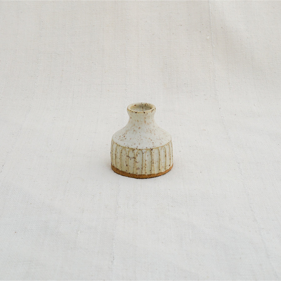 Cream Stiped Etching Candlestick Holder