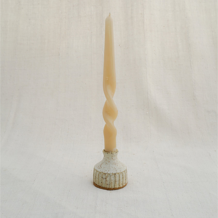 Cream Stiped Etching Candlestick Holder