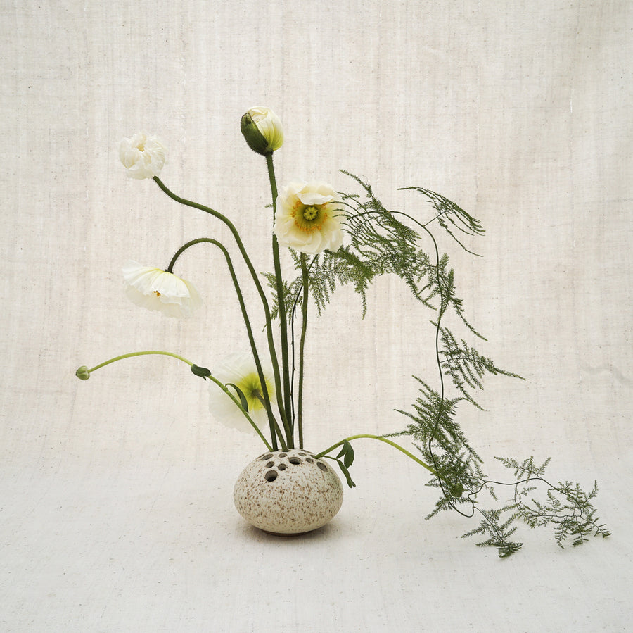 Cream Speckled Multi- Stem Flower Frog
