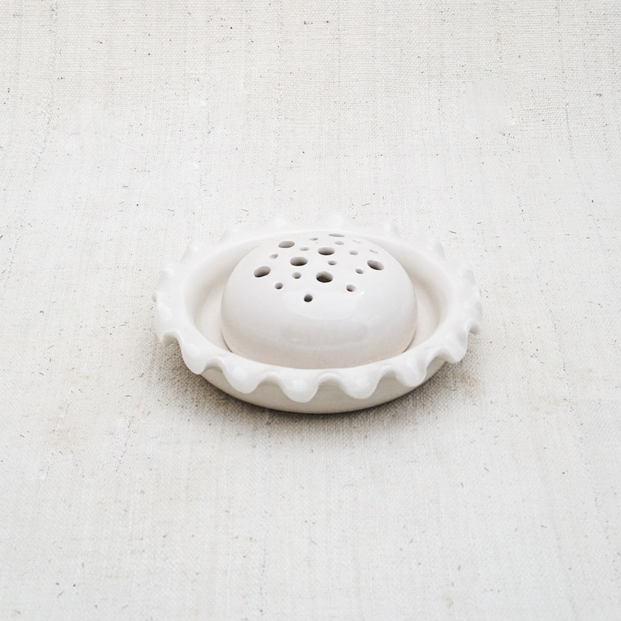Lacy Lipped 2 Piece Porcelain Flower Frog
