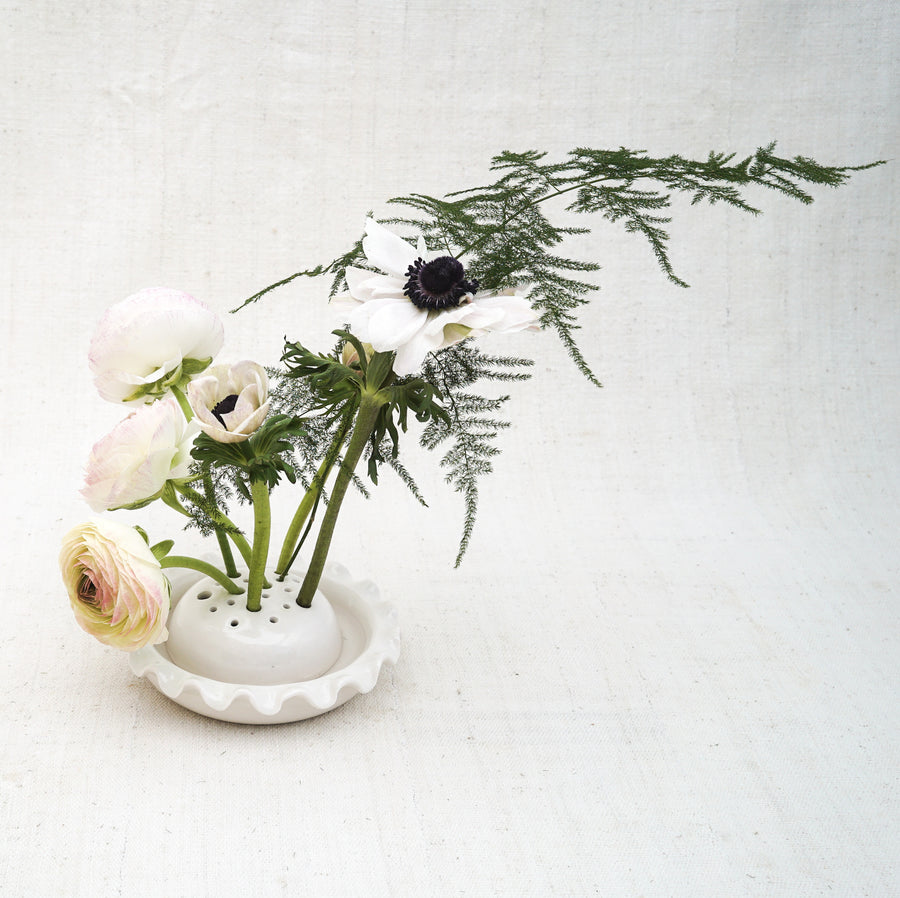 Lacy Lipped 2 Piece Porcelain Flower Frog