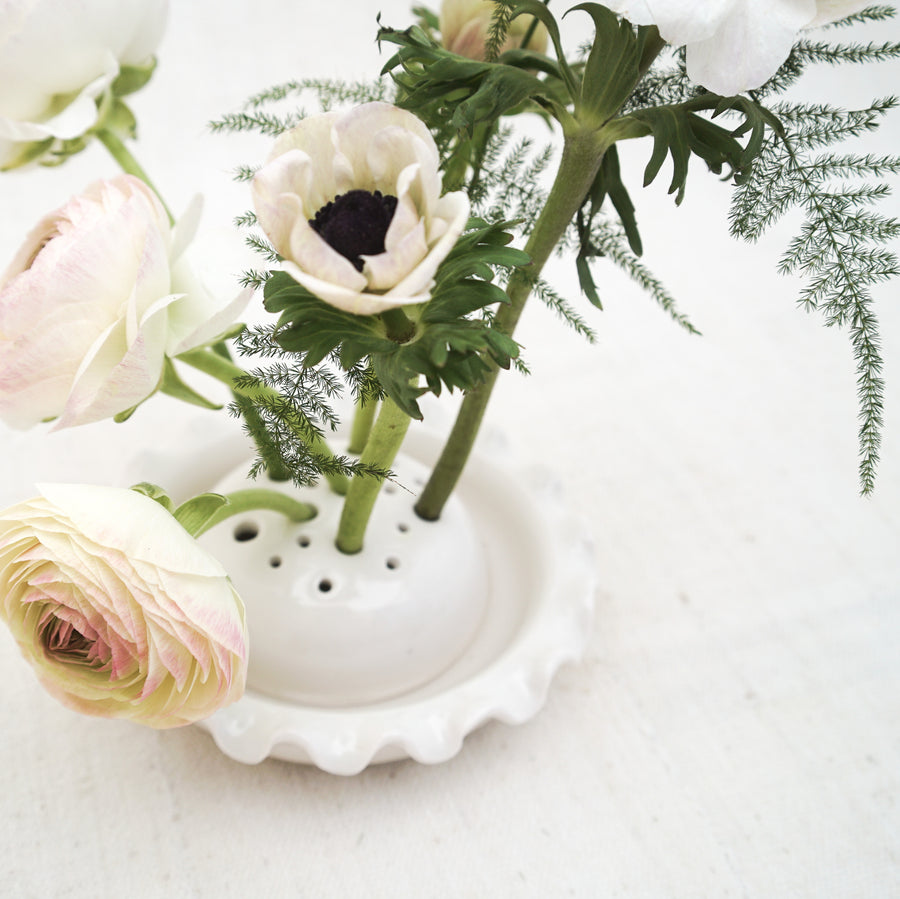 Lacy Lipped 2 Piece Porcelain Flower Frog